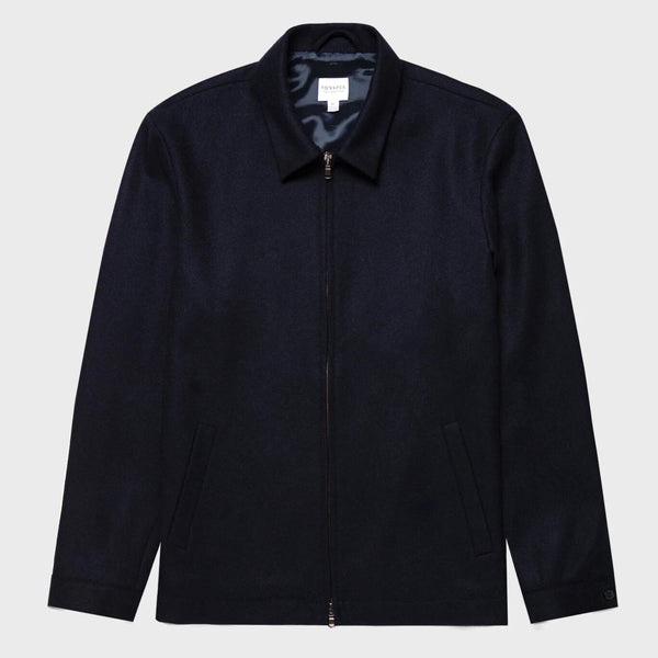 Navy Boiled Wool Zip Jacket