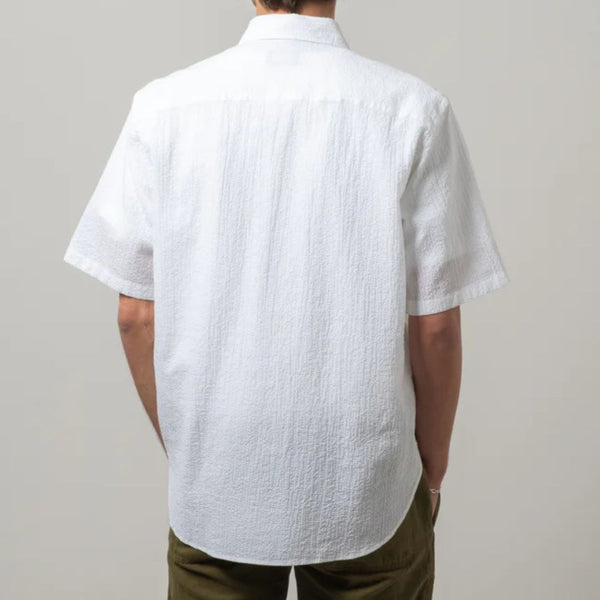 White Seersucker Short Sleeve Cotton Shirt