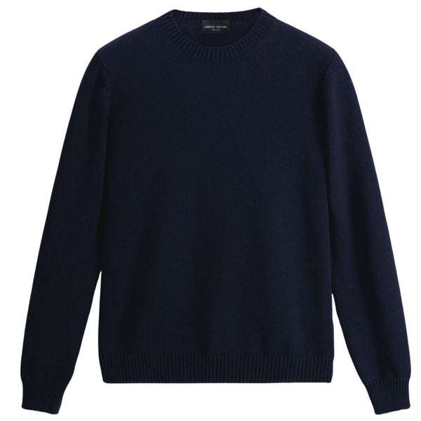 Navy Merino Knit Crewneck Sweater