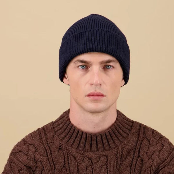 Navy Ara Merino Wool Beanie