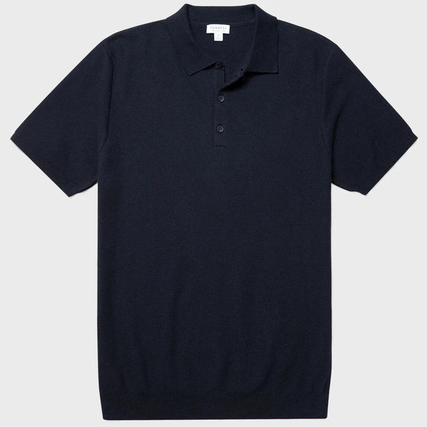 Navy Fine Knit Textured Polo Shirt