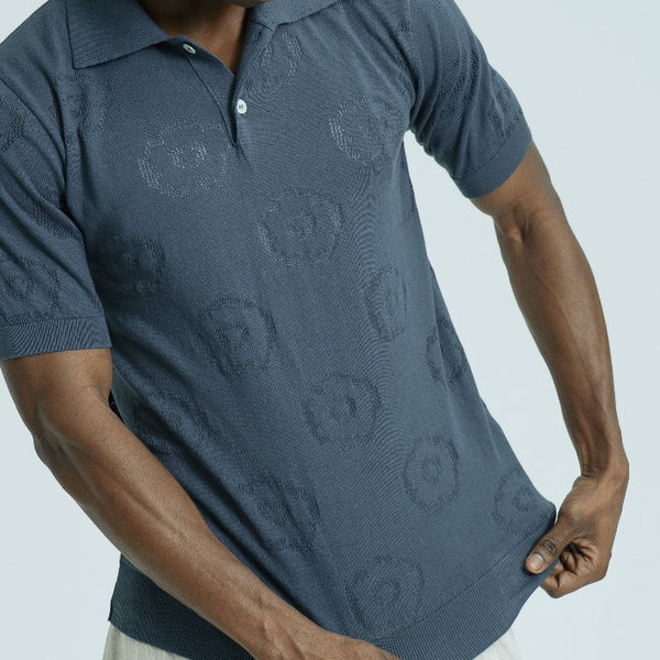 Blue Belser Geo Floral Cotton Knit S/S Polo
