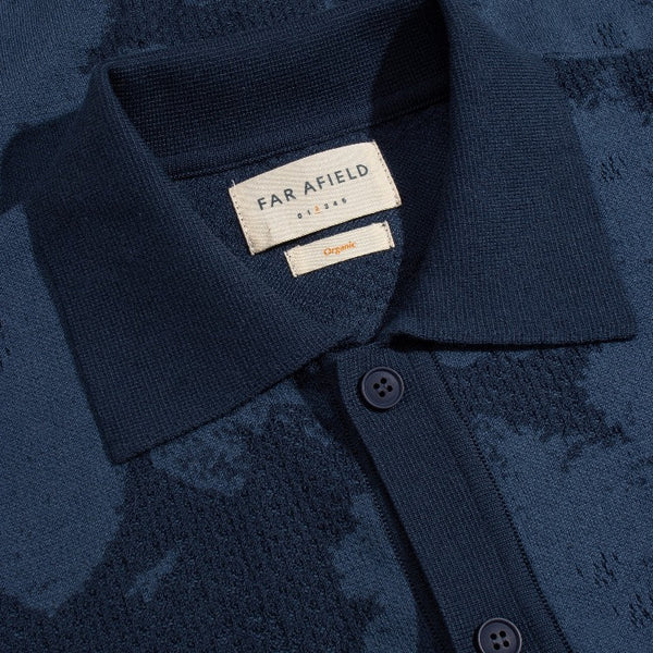 Navy Zigger Pixal Floral Knitted Cotton Shirt