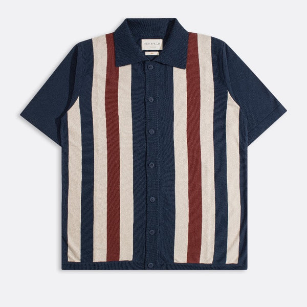 Navy Simple Stripe Velzy Knitted Cotton Shirt