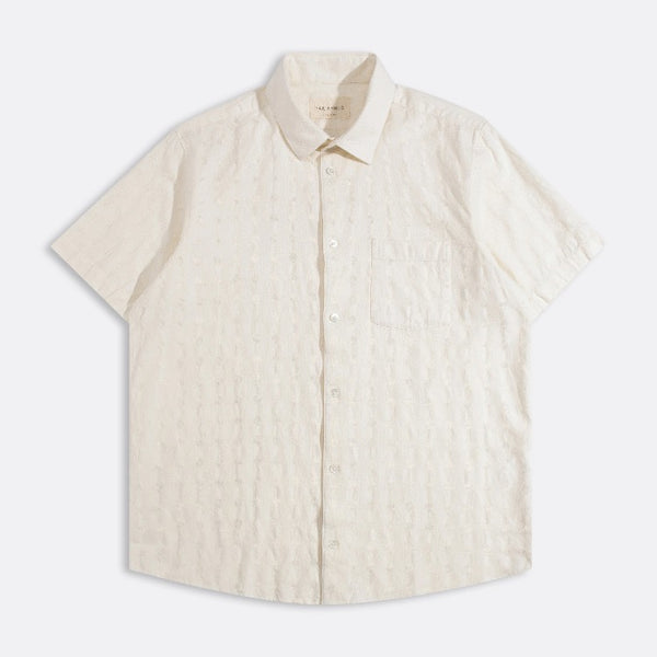 White Textured Tonal Dobby S/S Shirt