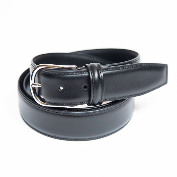 Black Edge Stitch Calf Leather Dress Belt