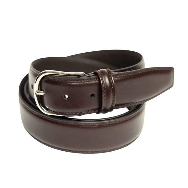 Brown Edge Stitch Calf Leather Dress Belt