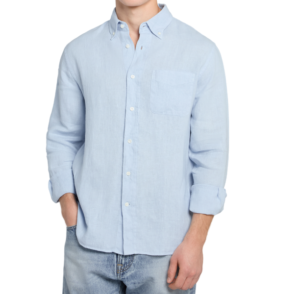 Pale Blue Pure Linen Button Down Shirt