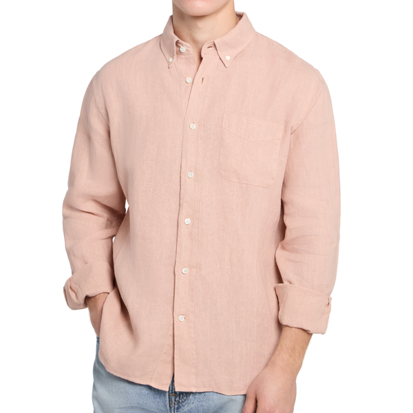 Pale Pink Pure Linen Button Down Shirt