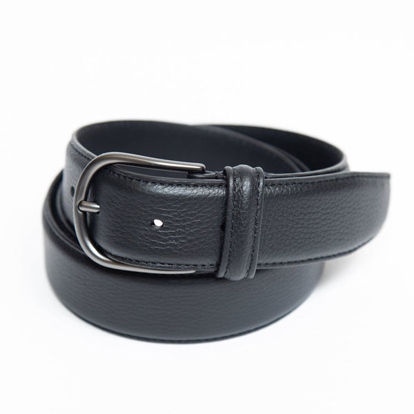 Black Deerskin Grain Leather Dress Belt