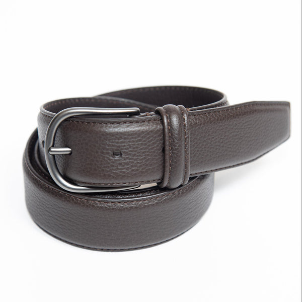 Dark Brown Deerskin Grain Leather Belt