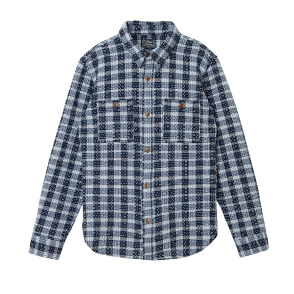 Indigo SD-5737 Noragi Plaid Sashiko Workwear Shirt
