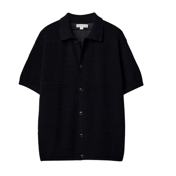 Deep Black KNITSHIRT01X Cotton Crochet Knit Shirt