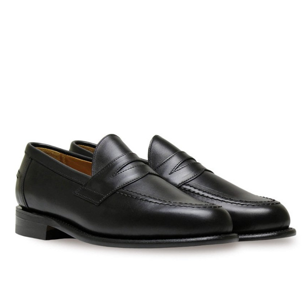 Black Calf Leather Clive Penny Loafers