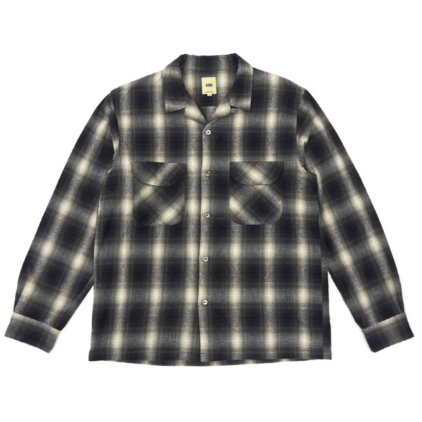 Black Ombre Check Flannel Open Collar Shirt