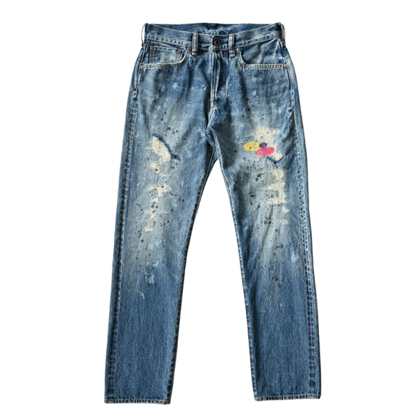 LIMITED EDITION Indigo Distressed Parade Patchwork Denim Jeans