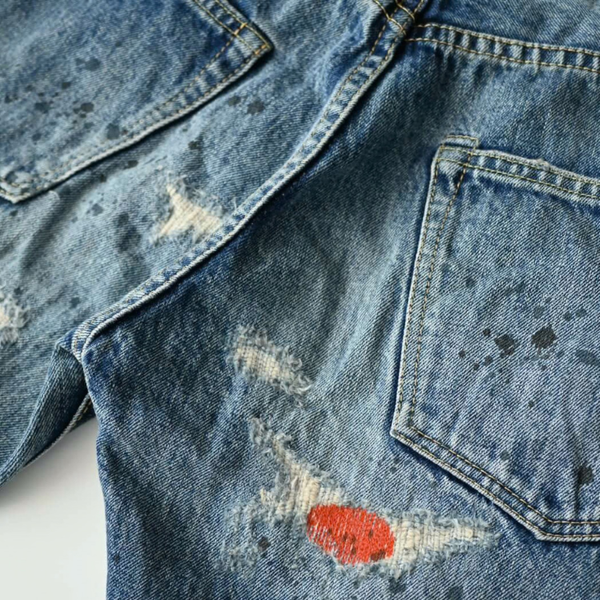 LIMITED EDITION Indigo Distressed Parade Patchwork Denim Jeans