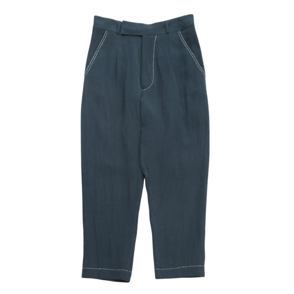 Navy Onu Hand Embroidered Linen Trousers