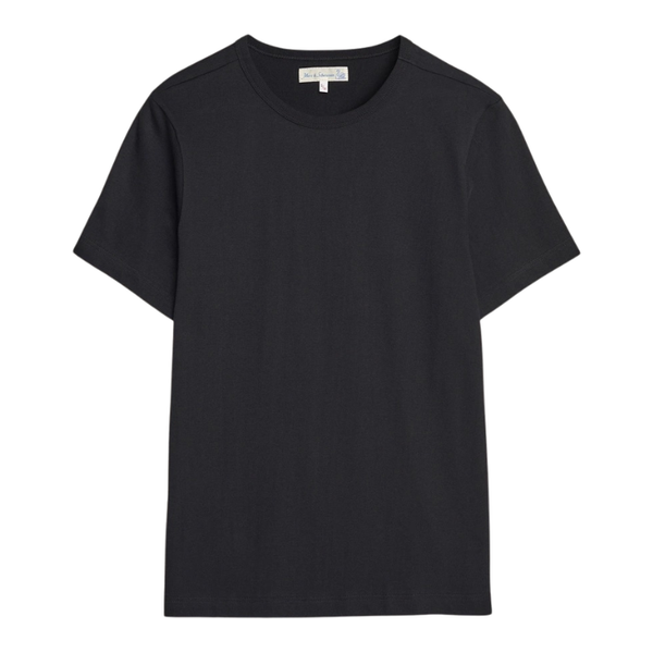 Deep Black 1950s Classic Fit Loopwheeled Cotton T-shirt
