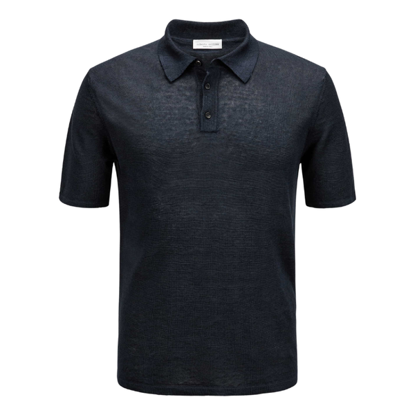 Navy Linen Knit S/S Polo