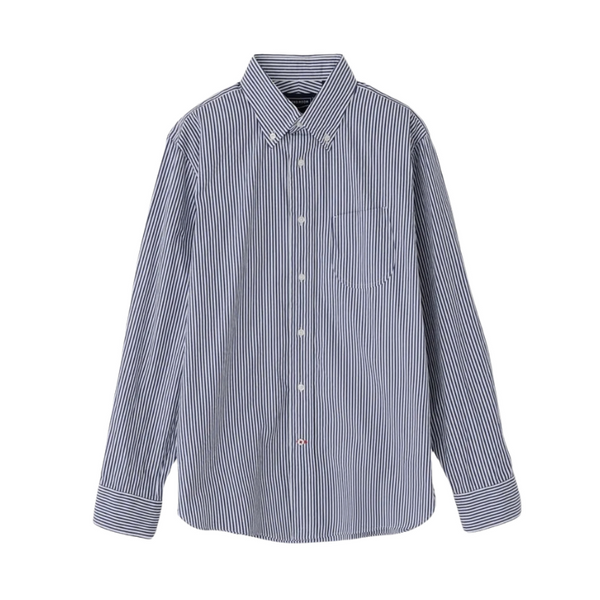 Navy London Stripe Broad Button Down Cotton Shirt