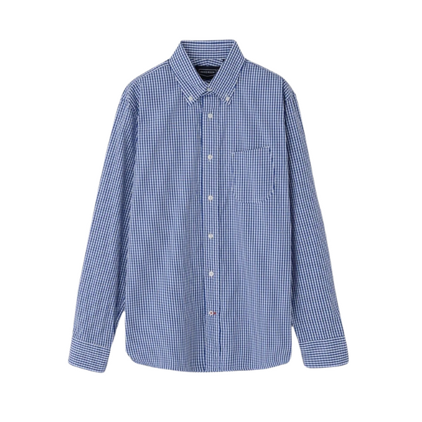 Blue Gingham Check Broad Button Down Cotton Shirt