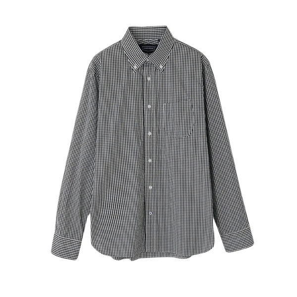 Black Gingham Check Broad Button Down Cotton Shirt