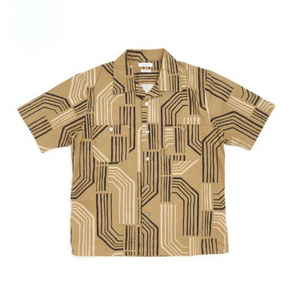 Beige SV-SH-035 Modernist Geometric Print Holiday Cotton Shirt