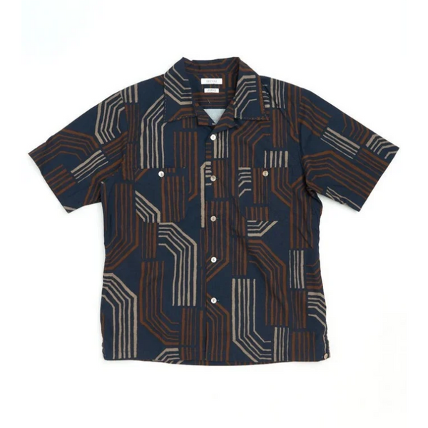 Navy SV-SH-035 Modernist Geometric Print Holiday Cotton Shirt