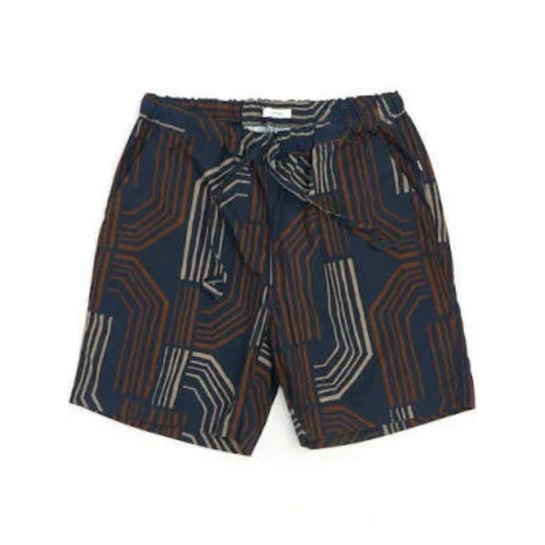 Navy SV-PT-014 Modernist Geometric Print Holiday Cotton Shorts
