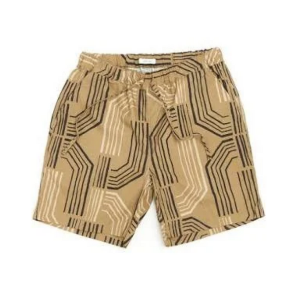 Beige SV-PT-014 Modernist Geometric Print Holiday Cotton Shorts