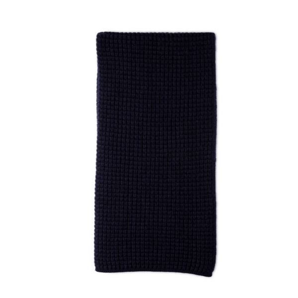 Navy Oban Pineapple Stitch Wool Scarf