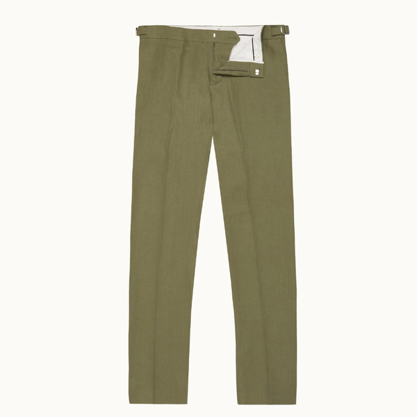 Herbal Green Griffon Tailored Italian Linen Trousers