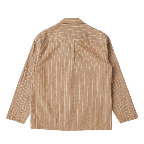 Brown Pinstripe Creek Linen Chore Overshirt Jacket
