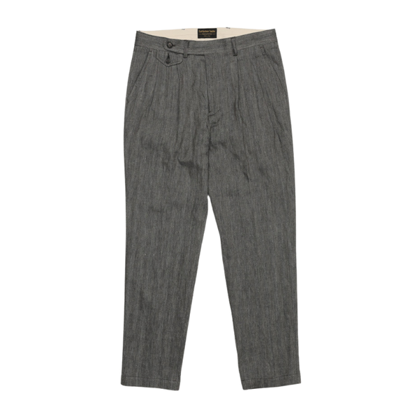 Washed Herringbone Enfield Pleated Cotton Linen Trouser