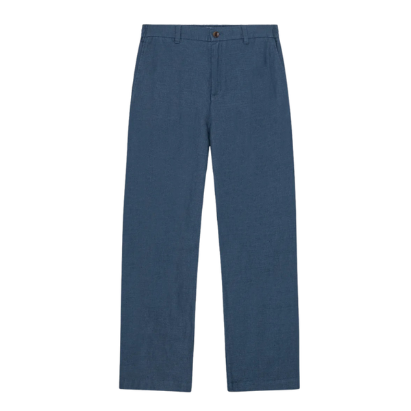 Dark Denim Blue Cotton Linen Comfort Suit Trousers