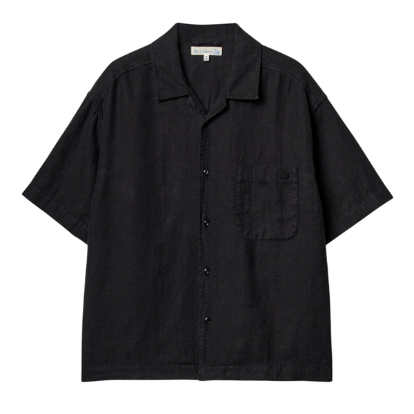 Deep Black SHIRT03LI Linen Bowling Short Sleeve Shirt