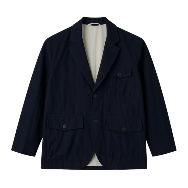 Navy F2601 Wool Linen Herringbone Flannel Jacket