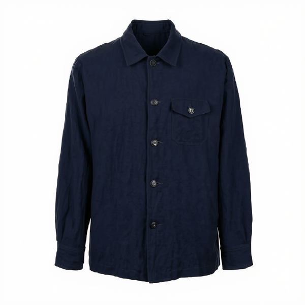 Navy Conroy F2601 Herringbone Flannel Wool Linen Shirt Jacket
