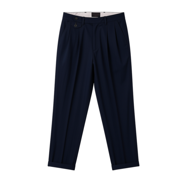 Navy Enfield F2601 Wool Linen Herringbone Pleated Trouser