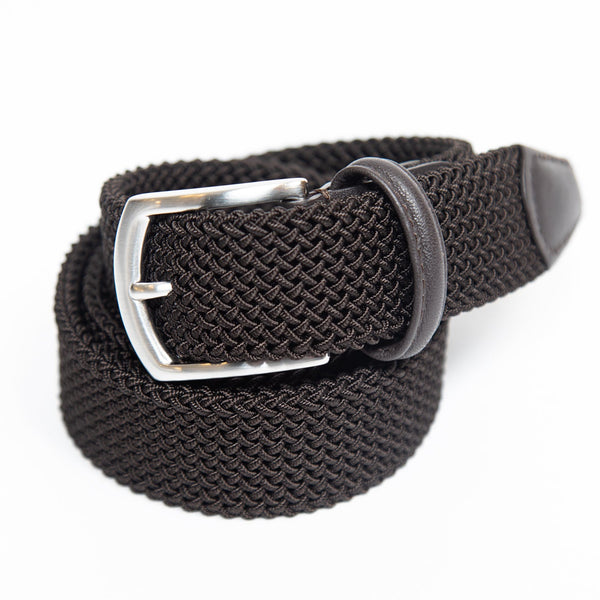 Dark Brown 3.5 cm Braided Stretch Belt
