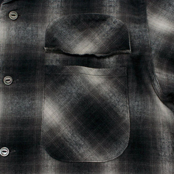 Black Ombre Check Flannel Open Collar Shirt