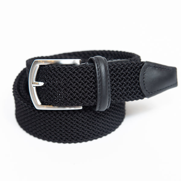 Black 3.5 cm Braided Stretch Belt