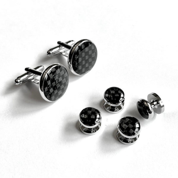 Black Carbon Fibre Formal Stud and Cufflink Set