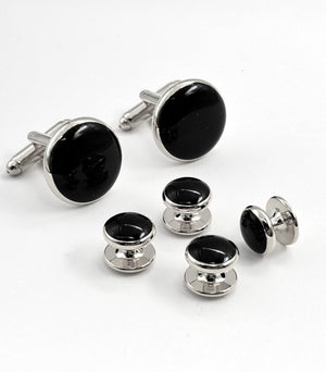 Black and Silver Formal Stud and Cufflink Set