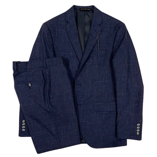 Sapphire Blue Crosshatch Wool, Silk & Linen Suit