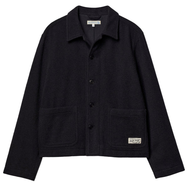 Deep Black JKT08WO Traditionally Woven Burel Wool Cropped Worker's Jacket