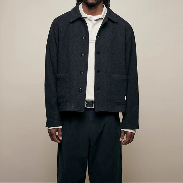 Deep Black JKT08WO Traditionally Woven Burel Wool Cropped Worker's Jacket
