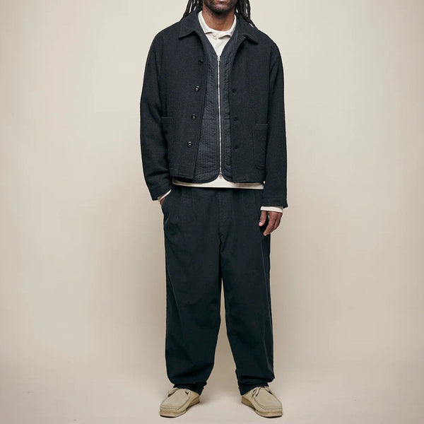 Deep Black JKT08WO Traditionally Woven Burel Wool Cropped Worker's Jacket