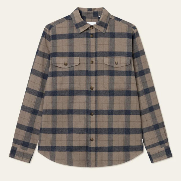 Desert Taupe Navy Lennon Cotton Flannel Check Overshirt